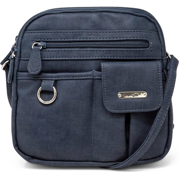 Womens Blue North South Mini Zip Around Crossbody Bag - Picture 1 of 5